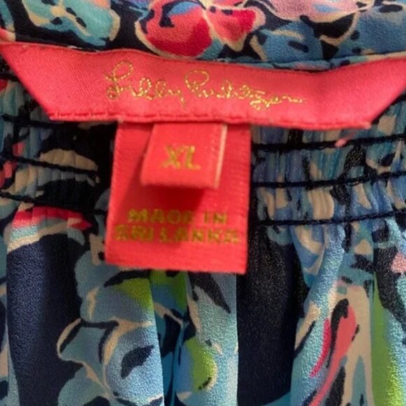 Lilly Pulitzer XL DAKOTA Top Amalfi High Tide Navy Pineapple Paradise - Picture 4 of 5